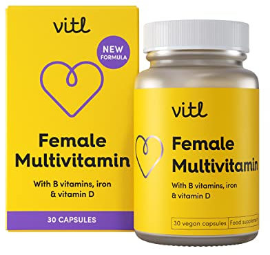 Vitl Female Multivitamin & Minerals Supplement - 30 Vegan Capsules - 21 Essential Active Vitamins & Minerals - with Vitamin D3, Vitamin B, Vitamin C, Vitamin E, Folic Acid & Iron - 1 Month Supply