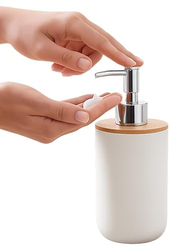 Premier Housewares White Lotion Dispenser-300ml/ Made From Durable Eco Friendly Bamboo Fibre