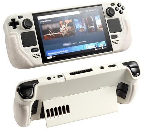 UYIYE Protective Case for Steam Deck OLED & LCD with Kickstand - White | Ergonomic Leather Grip Shockproof Cover, Slim Anti-Drop Cooling Shell, 1:1 Precision Fit Built-in Stand Gaming Accessories