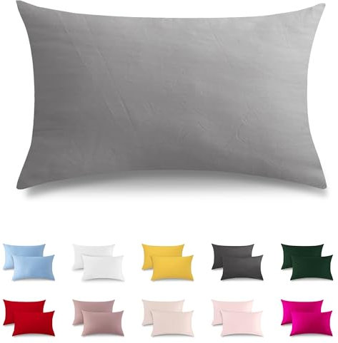 ATsense 2er Set Kissenbezug 40x80 cm - 100% Baumwolle, Grau Kopfkissenbezug Weich und Hypoallergen, ÖkoTex Zertifiziert, Kissenhülle mit Reißverschluss für Allergiker Geeignet