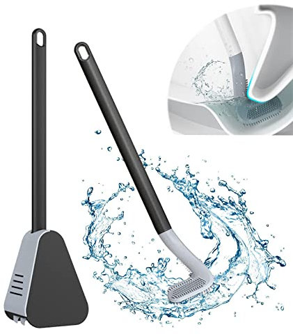 Homezo Golf Toilet Brush, 360 Golf Toilet Brush and Holder Set, Lendsaid Long Handled Toilet Brush, Long Handle Silicone Golf Head Toilet Brush, No Dead Corner Cleaning (Black)