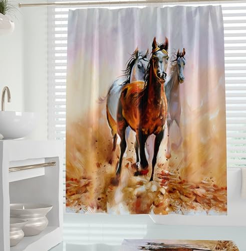Rideau de Salle de Bain 180x200 en Motif d'art Fascinant | Rideau de Douche Animaux de Joli Design Cheval | Rideau Douche Lavable Original décoratif | Ideal pour Rideau de Baignoire Crochets Inclus