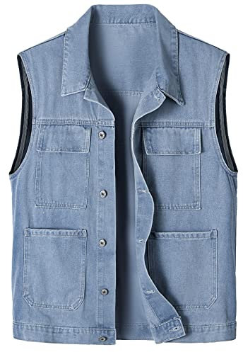 Btmpmcs Homme Gilet en Jean Classique Décontractée Extérieur Veste Vintage Denim Manteau Sans Manches Veste à la Mode Motard Veste Multi Poches