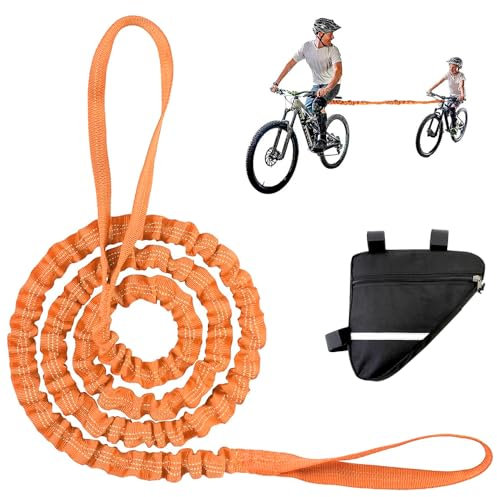 mizikuu 3m Fahrrad Bungee Abschleppseil, Eltern Kind Zugseil Gedehnt Elastisch Fahrrad Abschleppgurt Elastisch mit Dreiecktasche Kinder Selbsteinziehend Tragfähigkeit 500 lbs Fahrradanhängerleine