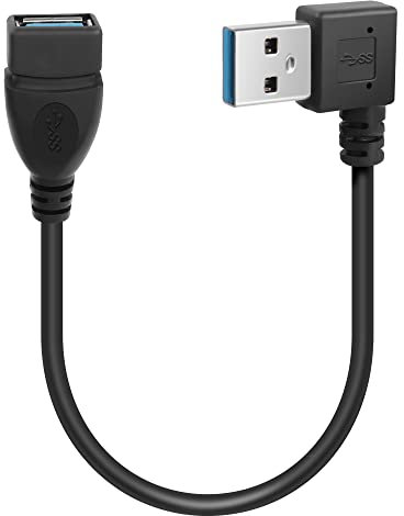 GELRHONR Cable USB corto de 0,2 m, 90 grados, USB 3.0 tipo A macho a hembra, cable extensor de transferencia de datos, cable extensor para USB Flash Drive/disco duro (ángulo izquierdo)