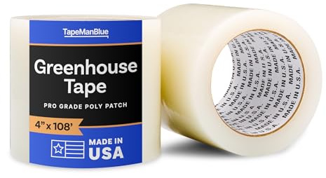 4 x 108' Roll of Greenhouse Repair Tape, Made in USA, Heavy Duty Clear Poly Patch Tape for Repairing Greenhouses and Plastic Sheeting, UV Resistant Polyethylene Film for Seaming & Splicing