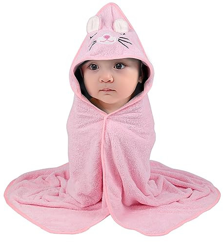 Kapuzenhandtuch Baby Rosa, Baby Handtuch Kapuze 80X80cm, Starke Wasseraufnahme Baby Badetuch Schnelltrocknend Weiches Babyhandtuch mit Kapuze, für Babys und Kleinkinder (Stil Katze)