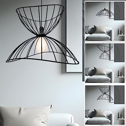 Lampadario a Sospensione Moderno con Griglia in Metallo in stile Industrial Portalampada E27 in alluminio verniciato opaco Lunghezza Componibile Cucina Soggiorno Corridoio Camera letto (Nero)