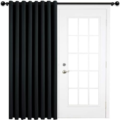 AMEHA Blackout Eyelet Curtains 66 X 84 Inch Super Soft Thermal Insulated Ring Top Black Curtains for Living Room Darkening Window Treatment Tieback Single Panel