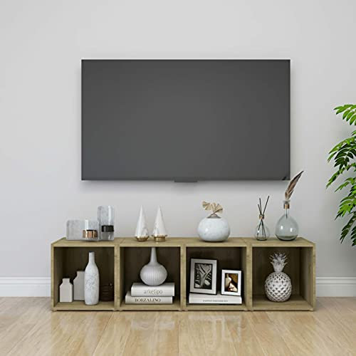Homgoday TV Cabinets 4 pcs Sonoma Oak 37x35x37cm Engineered Wood, Entertainment Center Cabinet, TV Stand Hifi Cabinet Stereo Cabinet TV Unit Living Room Furniture Home Indoor Storage Chest