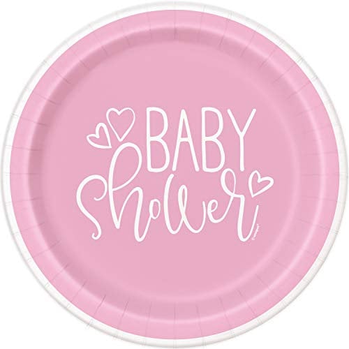 Unique- Platos de Papel Ecológicos-18 cm-Baby Shower Rosas-8 Unidades (Paquete de 1), corazones, Multicolor, 18 centimeters (73364EU)
