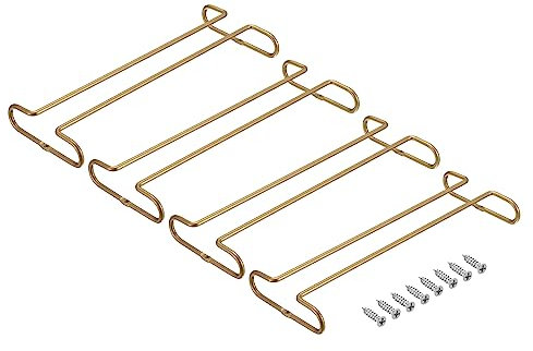 sourcing map Vin Verre Étagère Sous Armoire, 4pcs 10-pouce Verre Pied Vin Verre suspendre Étagère Inox Acier Vin Verre Organisateur Rangement Cintre pour 5mm Verres Pied Colonne, Or
