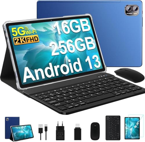 MEBERRY Tablet 2K Screen Tablet 10.36 pulgadas, 16GB RAM + 256GB ROM + TF 1TB / 2000 x 1200 Pixels / 5G WiFi / 8600mAh / 5MP + 13MP, con ratón y teclado azul