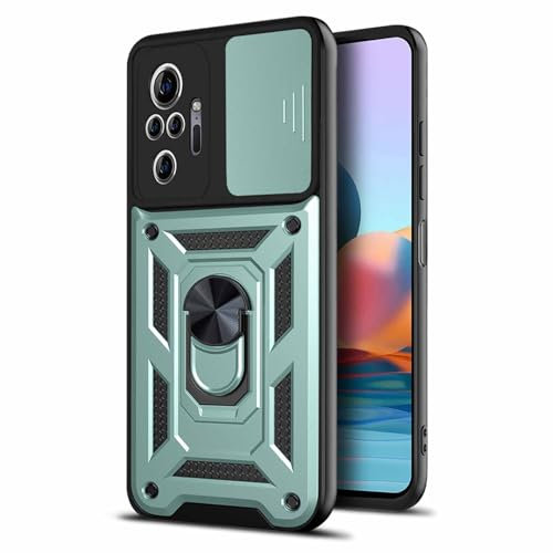 CRAVEN Hülle für Xiaomi Redmi Note 10 Pro 4G, TPU im Inneren + Anti-Scratch PC, Handyhülle Schutzhülle mit Ringhalter und Verschiebbare Kameraabdeckung - Grün