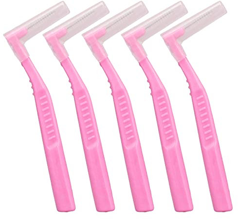 5 Pezzi Spazzolini Interdentali a Forma di L Strumento per La Cura dei Denti Morbido Orale Filo Interdentale Testa Stuzzicadenti Detergenti per La Pulizia della Placca Apparecchi (0.6mm-Rosa)