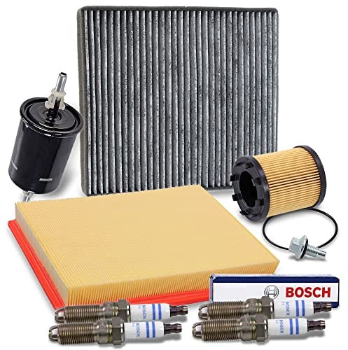 BESTPRICE Inspektionspaket Filterset mit 1x Ölfilter, 1x Luftfilter, 1x Innenraumfilter, 1x Kraftstofffilter, 4x Zündkerze Super HLR8STEX, Kompatibel mit OPEL ASTRA G (T98), ZAFIRA A (T98)