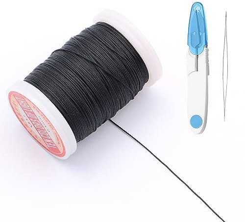 ZYKORT Filo per Braccialetti Cordoncino in Cotone Cerato Filo per Collane Cordino per Collane con Forbici con Perline e Ago con Perline Filo Cerato per Bracciali 120m Filo Cerato 0.5 mm (Nero*1)