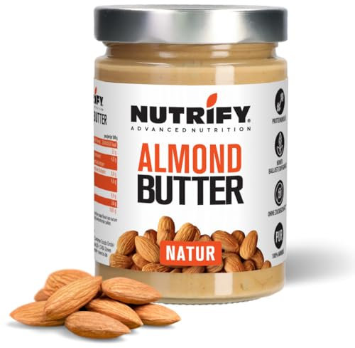 NUTRIFY Weißes Mandelmus 500g - Veganes Nussmus aus 100% Mandeln ohne Zusätze von Zucker, Salz & Palmöl - Cremige Proteinquelle für Sportler, Brotaufstrich vegan zum Backen & Kochen