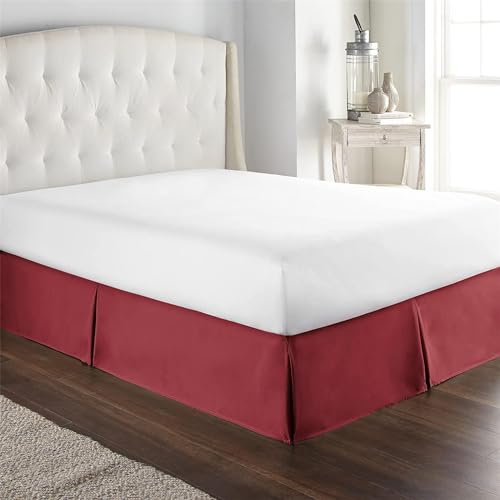 ISZI Cache Sommier Jupe de Lit 120/140/180CM- Volants de 35 Cm Tombant sur Le Sommier Plissé en Coton Décorer Protège Sommier Textile,Rouge,140 * 200+35cm