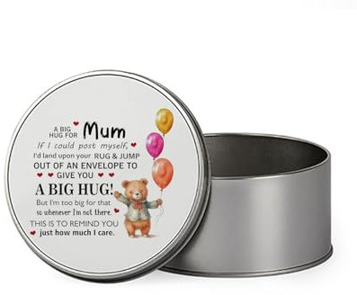 A Big Hug for Mum, Mothers Day Gift for Mom, Metal Tin Storage Box Biscuit Chocolate Tin Emergency Stuff Tin. (Round)