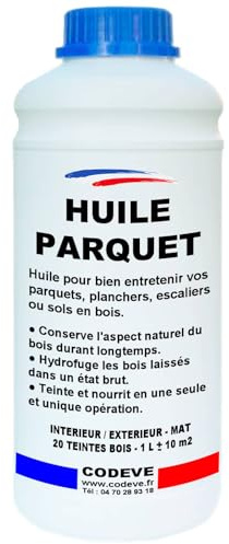 Huile Parquet - Codeve Bois/Incolore - 1L - Intérieur - Pour La Protection D'un Parquet Massif, Plancher, Escalier, Sol En Bois.