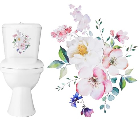 GORGECRAFT 2 foglio di Fiori Adesivi per WC Decalcomania Floreale Autoadesivo Impermeabile Copri WC Adesivo Decorativo Adesivo Rimovibile per Coperchio Del WC Adesivo Da Parete per Bagno Decorazione
