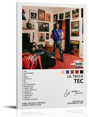 MOOWI Lil Tecca Poster Tec Albumcover-Poster für Schlafzimmer, ästhetische Leinwandkunst, Wanddekoration, 30 x 45 cm, Rahmenstil-5