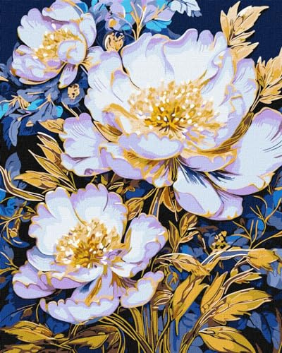 IDEYKA Elegante Blumen mit metallischen Farben Extra - Malen nach Zahlen für Erwachsene, einfaches Acryl-Malen nach Zahlen, malen nach zahlen erwachsene mit rahmen,DIY-als Geschenk, 40х50cm