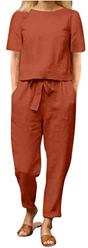 Sommer Outfits Damen Hosenanzug Kurzarm Tshirt und Lang Hose Freizeitanzug Einfarbig 2 Teilig Sportlich Casual Loungewear Modische Rundhals Oberteile Sportswear premium marken