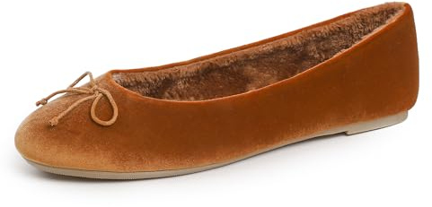 Feversole dam bomull, stängda tofflor, ballerina tofflor, Kamel sammetspäls fodrad, 39 EU