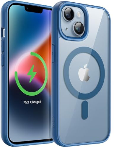 JETech Magnetic Case for iPhone 14 Plus 6.7-Inch Compatible with MagSafe, Shockproof Phone Bumper Cover, Solid Color Matte TPU Frame, Anti-Scratch Clear Back (Blue)