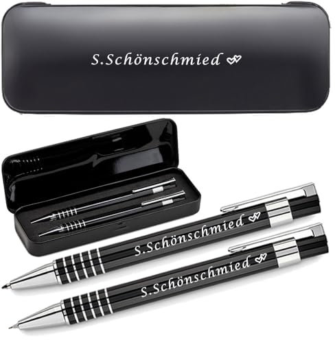Schreibset mit Kugelschreiber & Druckbleistift aus Aluminium mit Gravur | blau schreibender Kugelschreiber | personalisiertes Schreibset | Geschenkbox mit Gravur | Gravierter Kugelschreiber mit Name