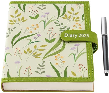 Mljtoyo Terminplaner 2025, A5, Seite pro Tag, Softcover, Organizer, Tages- und Monatsplaner von Januar 2025 bis Dezember 2025, A5-Tagesplaner mit Stift, Aufklebern, Gesäßtasche, 3 Lesezeichen (grün,