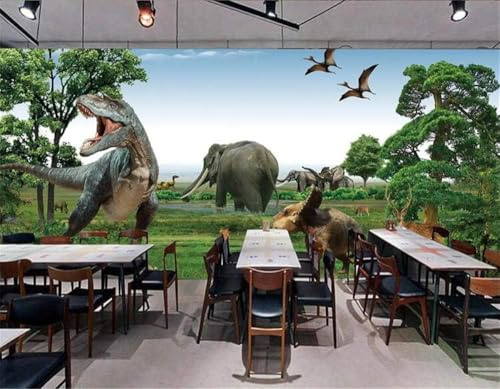 Tzxztt Grassland Tree Animal Dinosaur Elephant Modern 3D Wallpaper Embossed Silk Neutral Tones Material Ideal for Living Room Bedroom-400cm×280cm