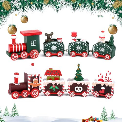 2 pcs Weihnachten Zug Deko,weihnachtszug deko,Holz Weihnachtszug Deko,Holz Eisenbahn Weihnachtsbaum,weihnachtsdeko Zug,Mini Weihnachtszug,für Weihnachten deko,weihnachtsdeko tischdeko