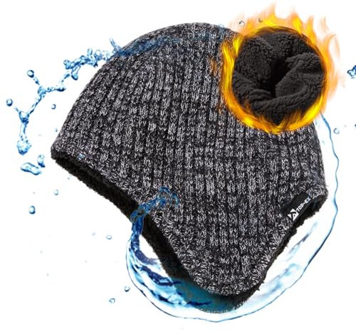 TOP-EX Übergroße XL/XXL Merinowoll Mischung Fleece Futter wasserdichte Ohrenschützer Beanie Mütze Extra groß große Köpfe Männer Frauen Winter gestrickte warme Schädelmütze Skifahren kaltes Wetter