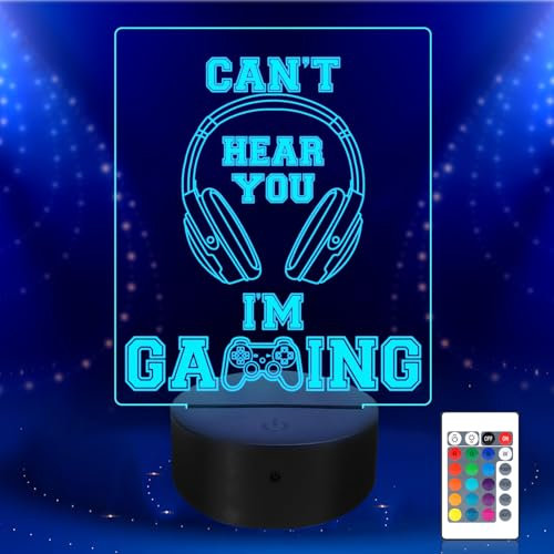 LAENRMRU Gamer Night Light Can't Hear You I'm Gaming Illusion Lamp Headset Graphic Night Light with Remote Control 16 Color Changing Game Room Decor Best Gamer Gift