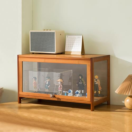 Vitrinenschrank Bambus-Aufbewahrungsschrank, Vitrine mit AcryltüR, Curio-SchräNke, Flip-Schranktür-Design, ist staubdicht und leicht zu reinigen Sich für Schlafzimme Eckvitrine-Coffee(60×32×40cm)