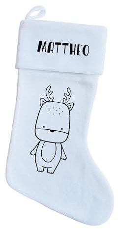 minimutz Nikolausstrumpf mit Namen Kinder - personalisierter Weihnachtsstrumpf zum Aufhängen & Befüllen - Nikolausstiefel weiß 45cm (Rentier 2)