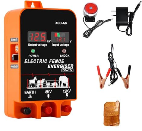 Electric Fence Energiser, Orifesio 3.5 Joules 6.2 Miles Fence Charger Mains with Remote Control & Electric Fence Wire, Input 12V Output 8KV/12KV, Energiser for Electric Fencing for Horses, With Alarm