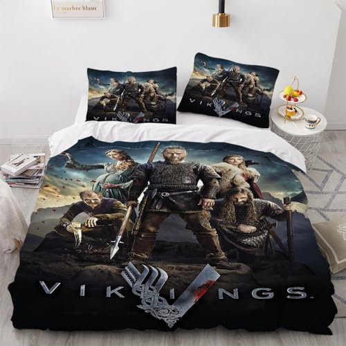 Bettwäsche Wikinger 135X200 Mädchen Jungen Teenager Mit 80X80 Kissenbezug,Kinder Bettwäsche-Set 3teilig Motiv Nordische Mythologie Runen,Mikrofaser Bettbezug mit Reißverschluss,C24