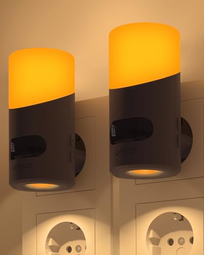 Lyridz Nachtlicht Steckdose mit Bewegungssensor Oberen und Unteren Beleuchtung - Led Nachtlicht mit Bewegungsmelder Bernstein - 2 Stück Dimmbar Treppenlicht für Schlafzimmer, Küche, Flur