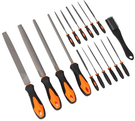 18-teiliges Professionelles Feilen-Set, T12-Stahlmetall, Flach, Dreieckig, Halbrund, Große Nadel-Handfeilenwerkzeuge mit Gummigriffen und Stahlreinigungsbürste, Tragbarer Koffer