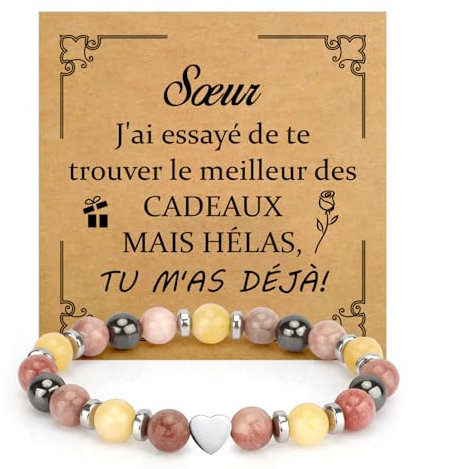 Cadeau Soeur Original Cadeau Saint Valentin Bracelet Soeur Pierre Naturelle Cadeau pour Ma Soeur Sa Sœur Soeur de Coeur Cadeau Grande Soeur Petite Soeur Cadeaux Soeur Belle Soeur Noel Anniversaire