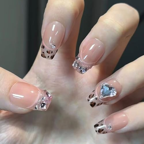 24 Pezzi di San Valentino Chiodi Premere Su Unghie Artificiali Con Leopardo Strass Disegni Manicure Unghie Decori