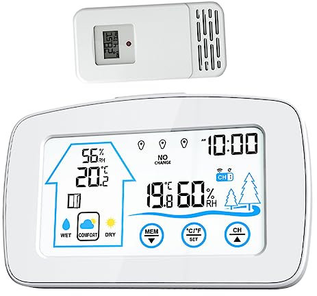 BESPORTBLE LCD Wetterstation Mit Digitalanzeige Funk Thermometer Für Innen Und Außen Temperatur Und Feuchtigkeitsmessung Drahtlos Ohne Batterie