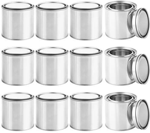SENENQU 12 Pack 250ml Metal Paint Cans with Lids, Empty Paint Tins, Multipurpose Paint Storage Container Bucket for Arts Crafts DIY Projects Garage Organization