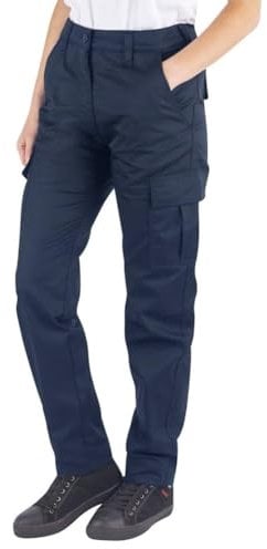 Lee Cooper Women's Workwear Heavy Duty Easy Care Multi Pocket Work Safety Classic Cargo Pants Trousers Navy 10 UK / 28 Leg (Short)