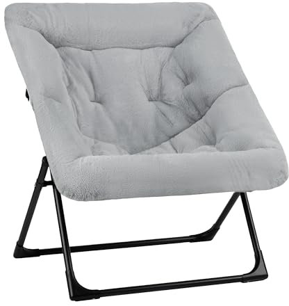 Mordchil HF Folding Saucer Chair, Comfy Faux-Fur Reading Chair, Foldable Accent Chair for Teens, Adults, Oversized Lazy Chair, Large Lounge Chair for Living Room, Bedroom, Dorm, Grey