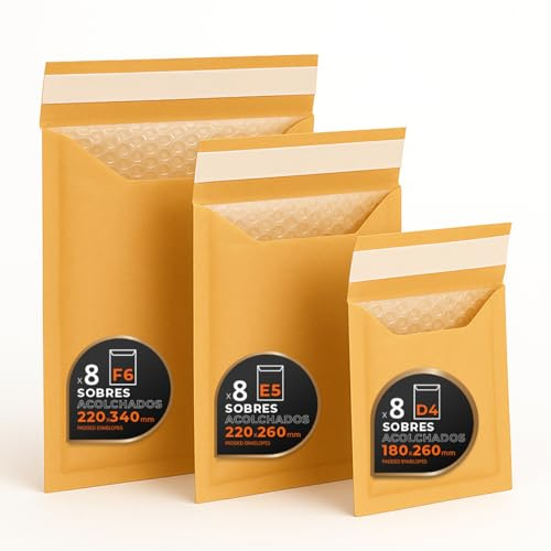 Luftpolstertaschen für Versand, 3 Größen – Kraft, Weiß oder Kombi – Selbstklebend – Papierumschläge mit Luftpolster, ideal für Versandtaschen - Pack M - Ofituria (Kraft, 24 Umschläge)